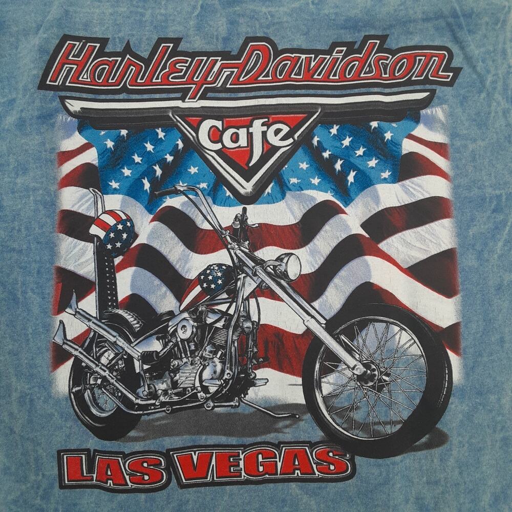 Vtg Harley Davidson Cafe Mens T Shirt Small Blue Y2k Motorcycle Biker